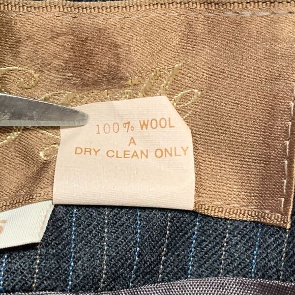 Vintage 80s Wool Pinstripe Blazer Jacket Dark Gray Oversized Structured Size 6 - Picture 10 of 12